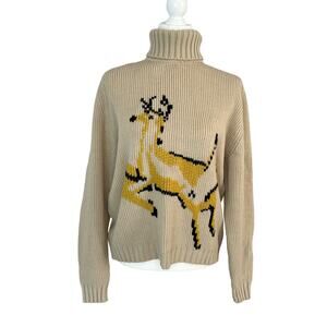 Vintage Macrae Tan Turtleneck Sweater Deer Knit Cabincore Rare Large